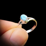Solid 925 Sterling Silver & Natural Larimar Pear Ring