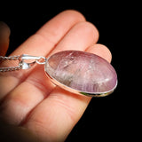 Silver Plated Natural Amethyst Handmade Oval Shaped Necklace (30X47)