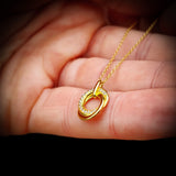 Solid 925 Sterling Silver Gold CZ Diamond Double Ring Necklace