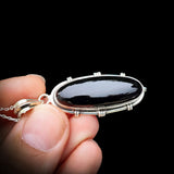 Solid 925 Sterling Silver & Natural Black Onyx Handmade Pendant & Chain Necklace