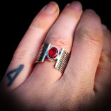 (R) Solid 925 Sterling Silver & Natural Garnet Cuff Ring