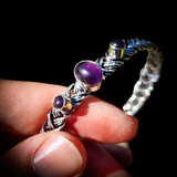 Solid 925 Sterling Silver & Natural Amethyst Handmade Cuff Bracelet