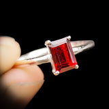 (R) Solid 925 Sterling Silver & Natural Garnet Handmade Rectangle Ring