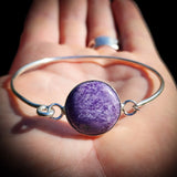 Solid 925 Sterling Silver & Natural Charoite Handmade Cuff Bracelet