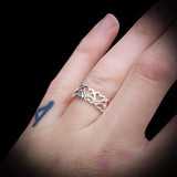 (O) Solid 925 Sterling Silver Double Heart Band Ring