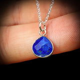 Solid 925 Sterling Silver & Natural Lapis Lazuli Faceted 9mm Drop Pendant Necklace