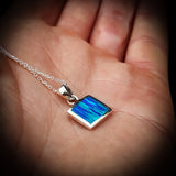 Solid 925 Sterling Silver & 11mm Square Created Blue Opal Pendant Necklace