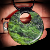 NZ Greenstone Pounamu Disk Pendant Necklace (N727)