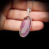 Silver Plated Natural Amethyst Handmade Oval Pendant & Chain Necklace (30X32)
