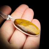 Silver Plated & Natural Tiger Eye Handmade Oval Pendant & Chain Necklace (30X2)