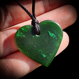 NZ Greenstone Pounamu Heart Pendant Necklace (N701)