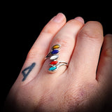 Solid 925 Sterling Silver & Natural Mixed Gemstone Leaf Ring