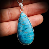 Silver Plated Natural Apatite Handmade Pear Shaped Necklace (30X37)