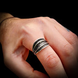 Solid 925 Sterling Silver Black Oxidized Wide Cuff Ring