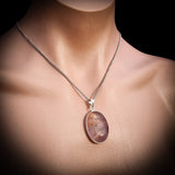 Silver Plated Natural Amethyst Handmade Oval Shaped Necklace (30X47)