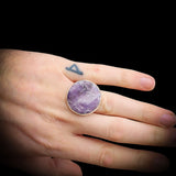 (O) Solid 925 Sterling Silver & Natural Lepidolite Handmade Ring