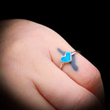 (O) Solid 925 Sterling Silver & Created Opal Heart Ring