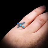 (O) Solid 925 Sterling Silver & Created Opal 3mm 3 Setting Band Ring