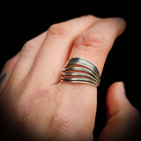(Q) Solid 925 Sterling Silver 15mm Oxidized Spiral Cage Ring