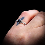 CLEARANCE (O) Solid 925 Sterling Silver & Natural Black Onyx 6mm Round Celtic Band Ring