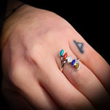 Solid 925 Sterling Silver & Natural Mixed Gemstone Leaf Ring