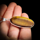 Silver Plated Natural Tiger Eye Handmade Oval Shaped Necklace (30X43)