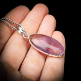 Silver Plated Natural Amethyst Handmade Oval Pendant & Chain Necklace (30X32)