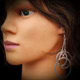 Solid 925 Sterling Silver 90mm Long 3x Round Set Hanging Earrings