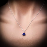 Solid 925 Sterling Silver & Natural Lapis Lazuli Faceted 9mm Drop Pendant Necklace