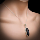 Solid 925 Sterling Silver & Natural Black Onyx Handmade Pendant & Chain Necklace