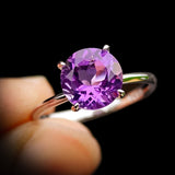 Solid 925 Sterling Silver & Natural Amethyst 8mm Faceted Clawed Signet Ring