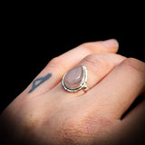 (R) Solid 925 Sterling Silver & Natural Rose Quartz Pear Ring