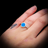 (R) Solid 925 Sterling Silver & 8mm Created Opal Round Solitaire Ring