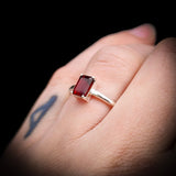 (R) Solid 925 Sterling Silver & Natural Garnet Handmade Rectangle Ring