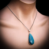 Silver Plated Natural Apatite Handmade Pear Shaped Necklace (30X37)