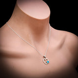 Solid 925 Sterling Silver & Created Blue Opal Double Heart Pendant Necklace