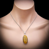 Silver Plated & Natural Tiger Eye Handmade Oval Pendant & Chain Necklace (30X2)