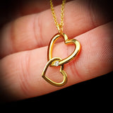 Gold 925 Sterling Silver Double Heart CZ Pendant Necklace