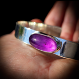 Solid 925 Sterling Silver & Natural Amethyst Oval Cuff Bracelet