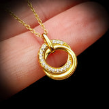Solid 925 Sterling Silver Gold CZ Diamond Double Ring Necklace