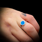 (R) Solid 925 Sterling Silver & 8mm Created Opal Round Solitaire Ring