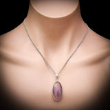 Silver Plated Natural Amethyst Handmade Oval Pendant & Chain Necklace (30X32)