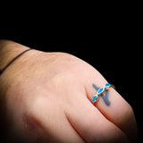 (O) Solid 925 Sterling Silver & Created Opal 3mm 3 Setting Band Ring