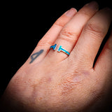 (Adjustable) Solid 925 Sterling Silver & Created Opal T Bar Band Ring