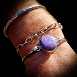 Solid 925 Sterling Silver & Natural Charoite Handmade Cuff Bracelet