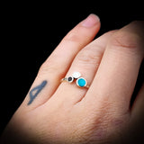 (O) Solid 925 Sterling Silver & Natural Turquoise, Moonstone, Onyx Ring