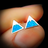 Solid 925 Sterling Silver & 7mm Created Opal Mountain Stud Earrings