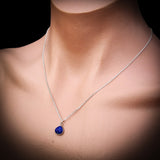 Solid 925 Sterling Silver & Natural Lapis Lazuli Faceted 9mm Drop Pendant Necklace