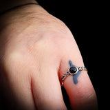 CLEARANCE (O) Solid 925 Sterling Silver & Natural Black Onyx 6mm Round Celtic Band Ring