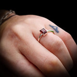 (R) Solid 925 Sterling Silver & Natural Garnet Handmade Rectangle Ring